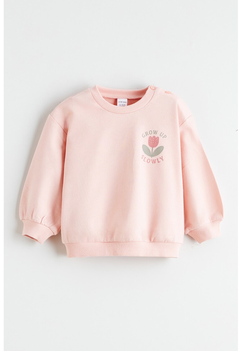 Bluza de trening din bumbac cu decolteu la baza gatului - Roz pastel