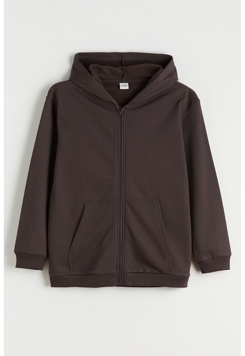Hanorac din amestec de bumbac cu fermoar - Maro inchis