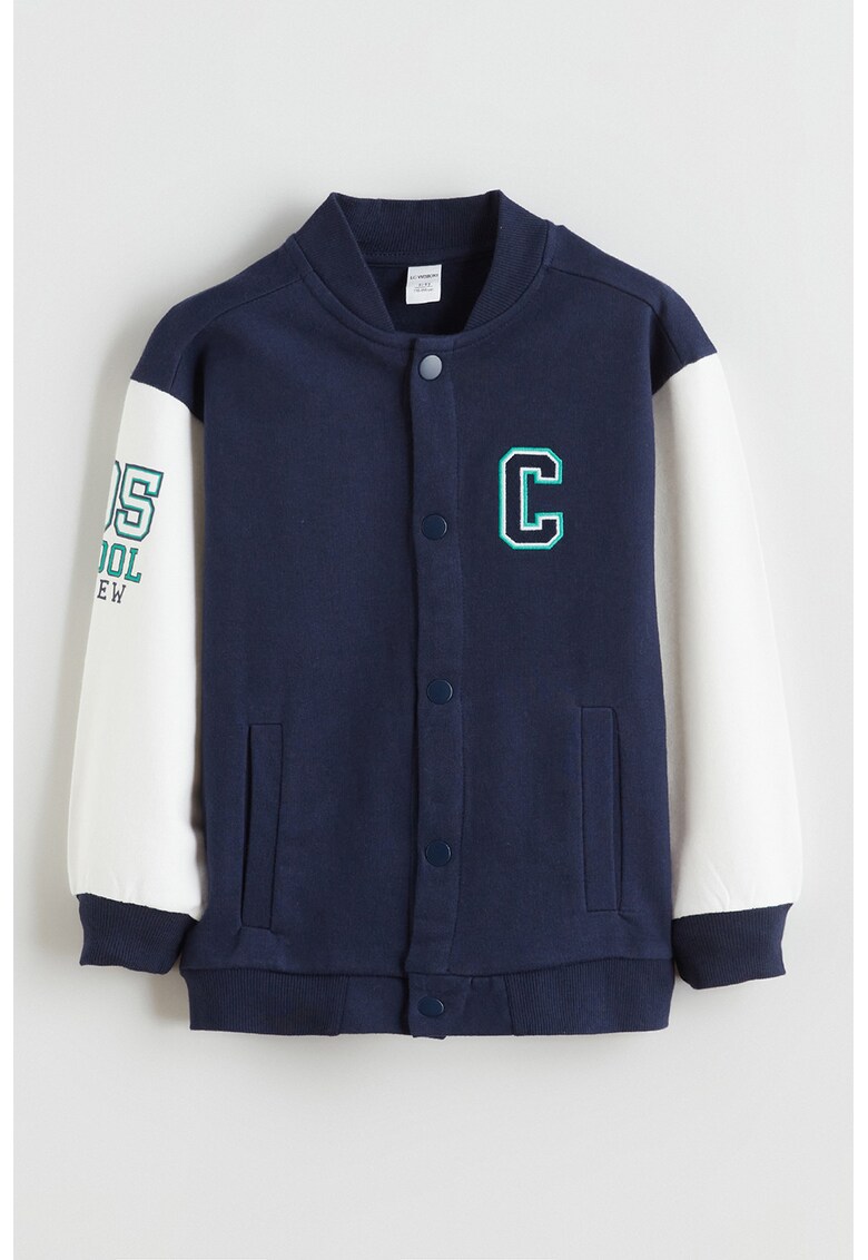 Jacheta de bumbac cu capse - Alb fildes/Albastru inchis