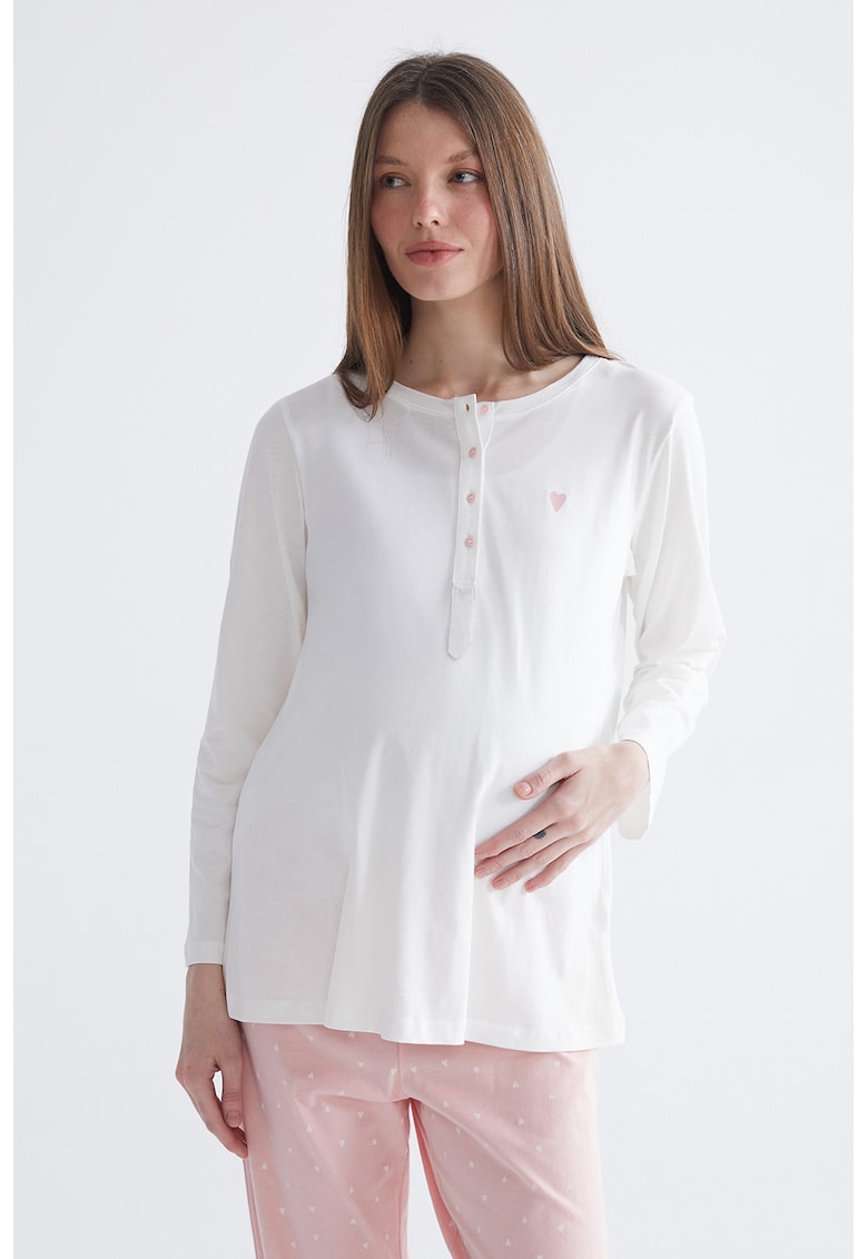 Pijama lejera din bumbac cu imprimeu pentru gravide