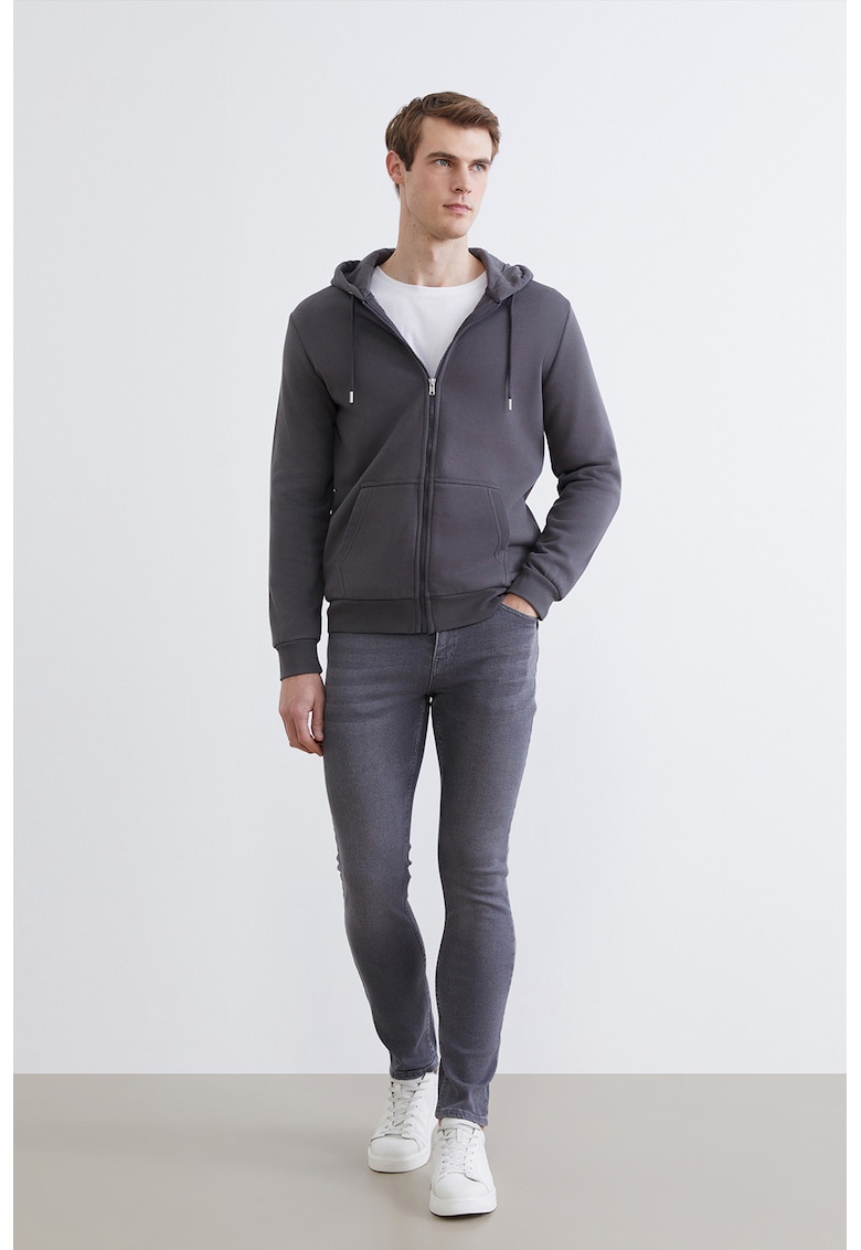 Blugi skinny cu talie medie - Gri inchis