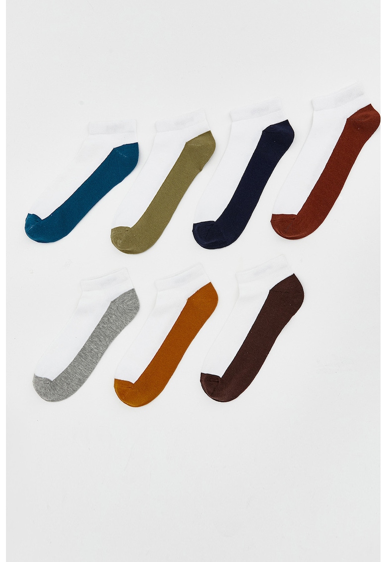 Set de sosete pana la glezna cu model in doua tonuri - 7 perechi - Multicolor