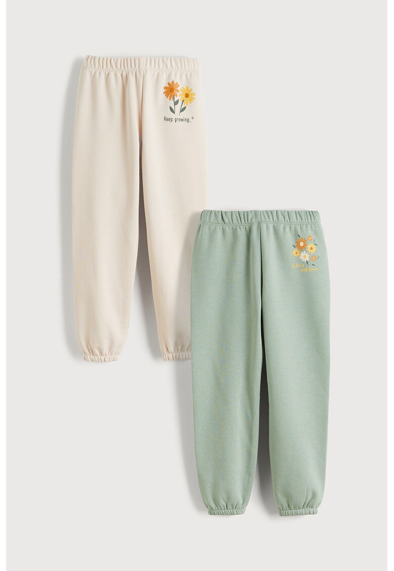 Set de pantaloni de trening regular fit cu model uni - 2 perechi - Verde pal/Bej deschis