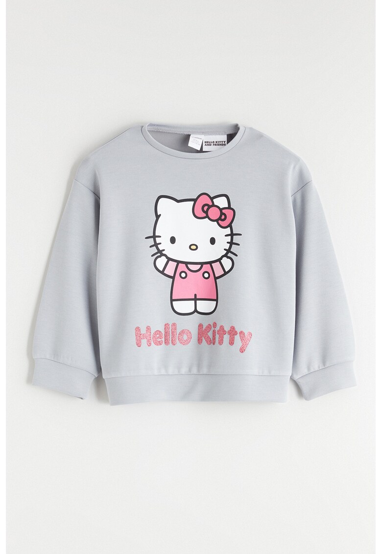 Bluza de trening cu imprimeu Hello Kitty - Alb/Gri deschis/Roz