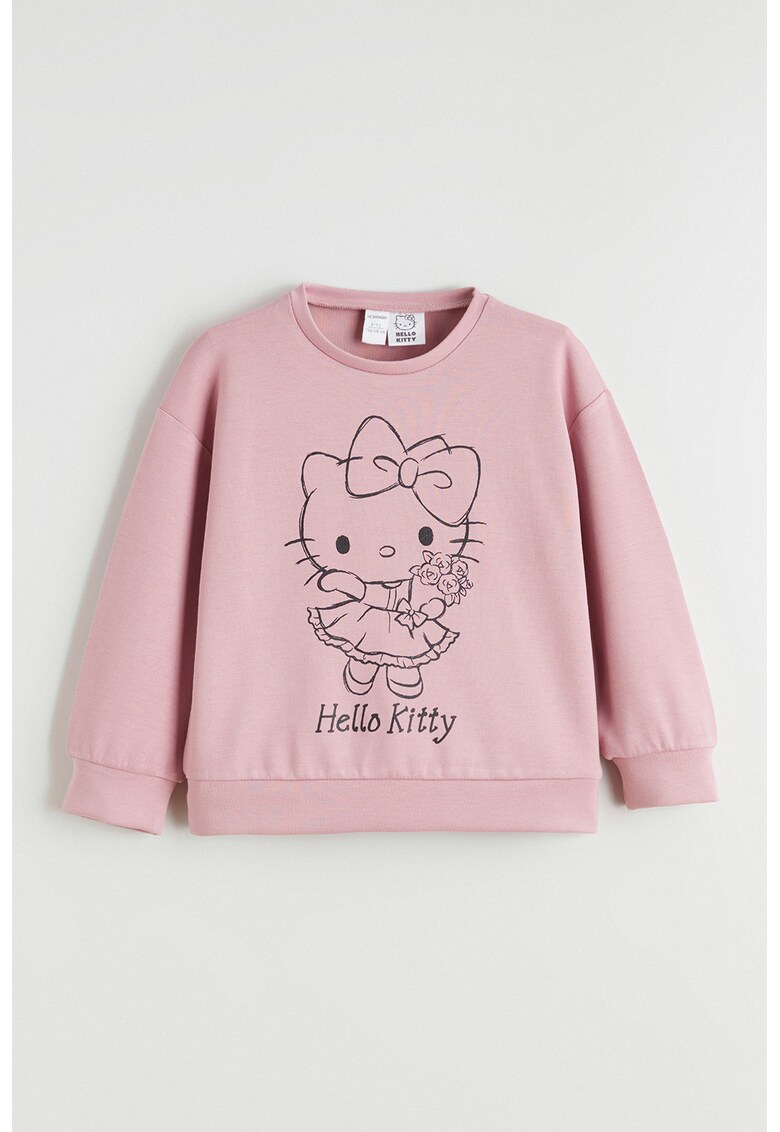 Bluza de trening cu imprimeu Hello Kitty - Negru/Roz prafuit