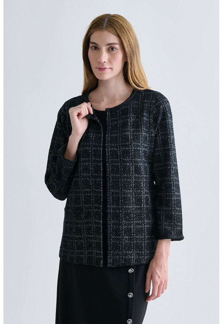 Palton usor din jacquard cu decolteu rotund - Alb/Negru