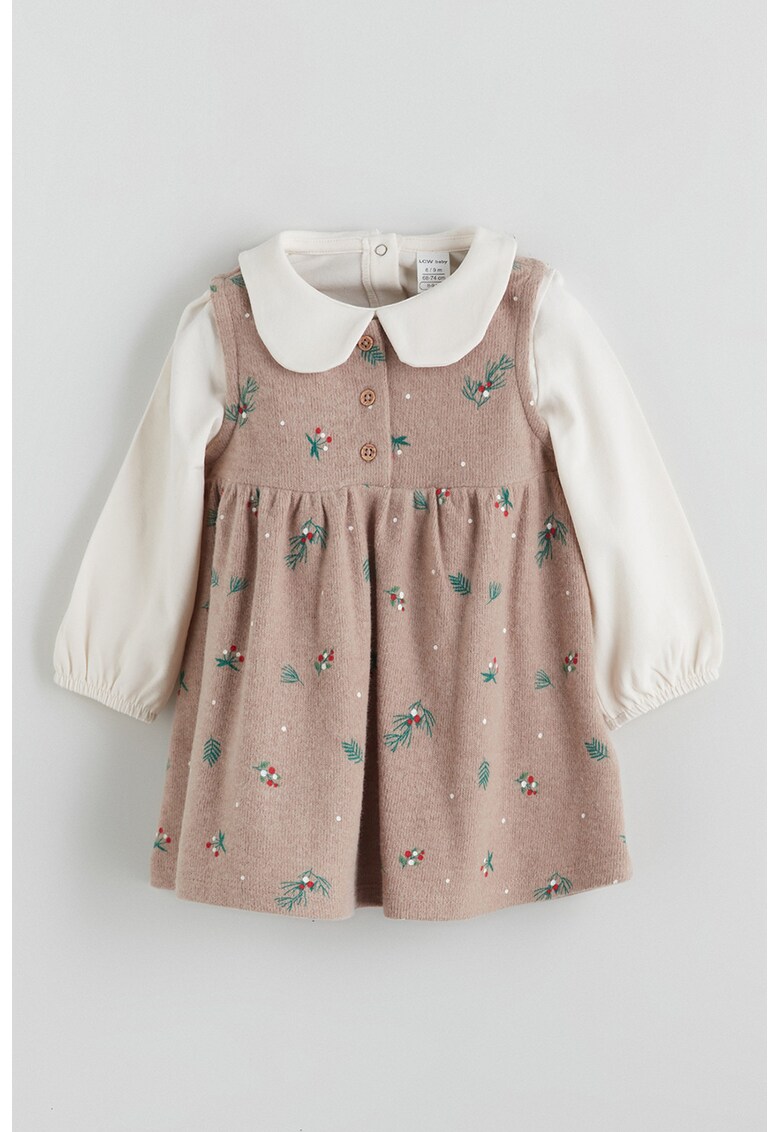 Set de sarafan si bluza - Piersica/Crem