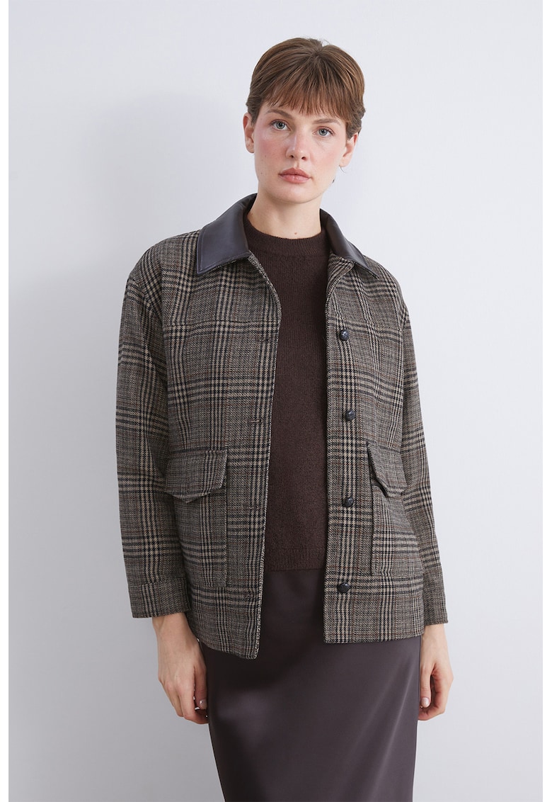 Palton scurt in carouri - Maro/Bej