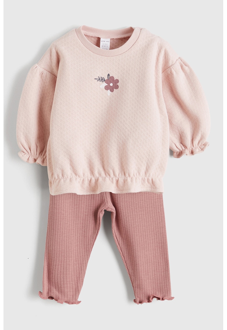 Set de bluza si colanti cu striatii - Roz