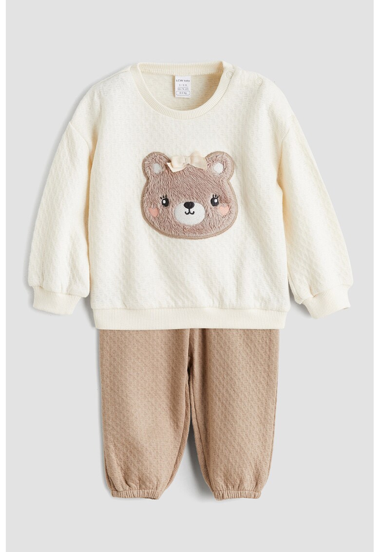 Set de bluza si pantaloni de trening cu ursulet - Bej/Crem