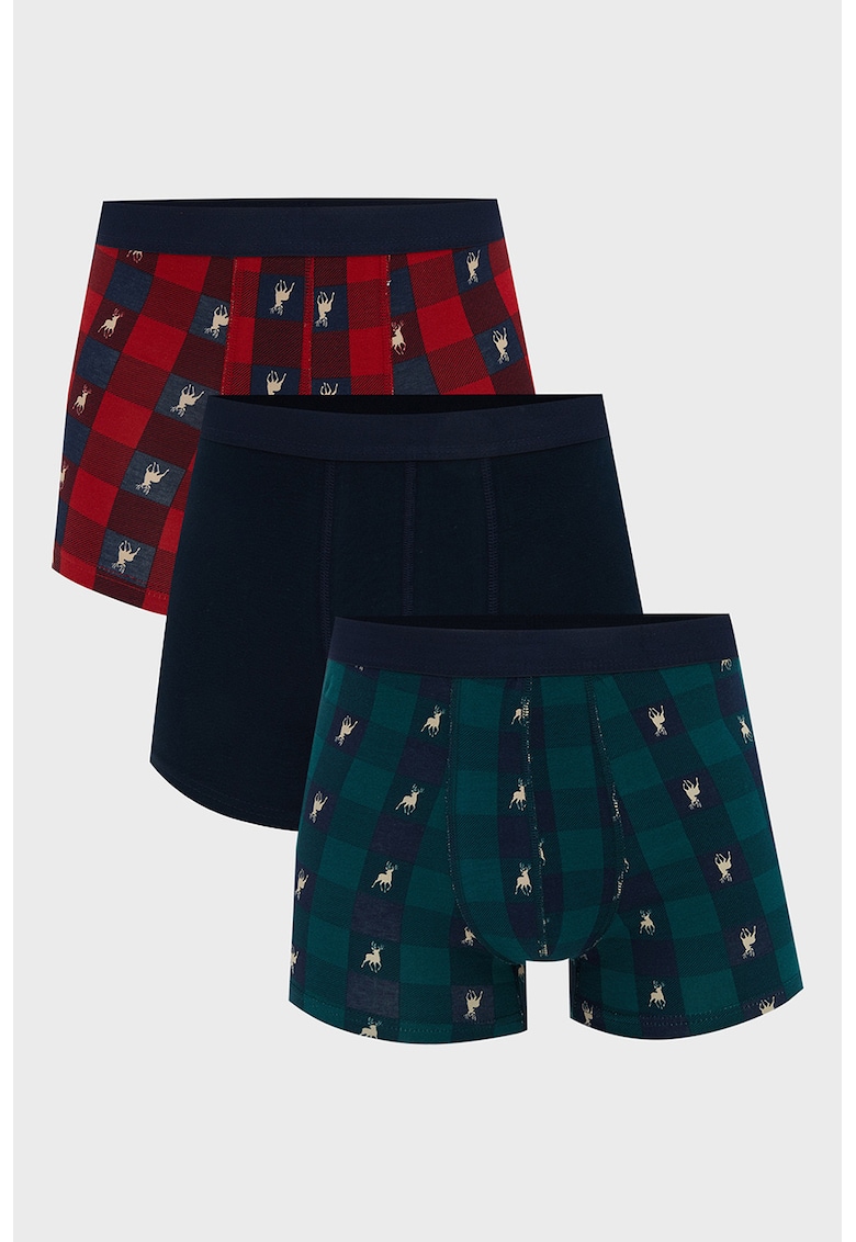 Set de boxeri cu model de Craciun - 3 perechi - Rosu/Albastru inchis