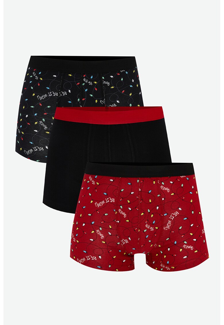 Set de boxeri cu tematica New Year - 3 perechi - Rosu/Negru