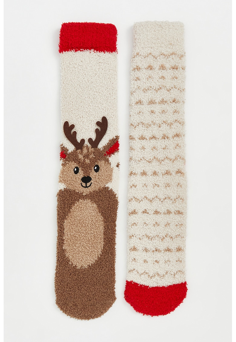 Set de sosete cu tematica de Craciun- 2 perechi - Bej deschis