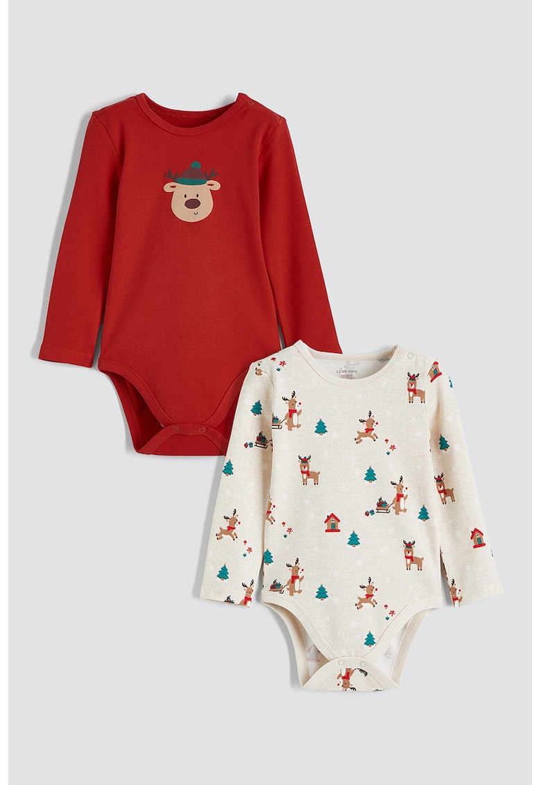 Set de body-uri de bumbac - 2 piese - Rosu/Alb