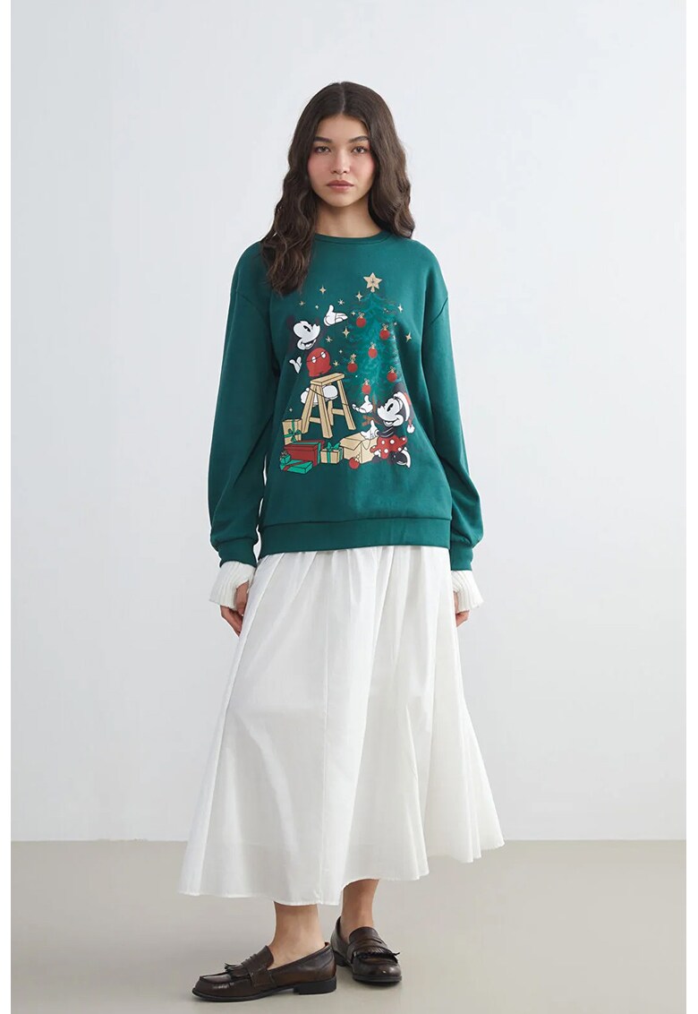 Bluza lejera de trening cu model de Craciun - Verde englez