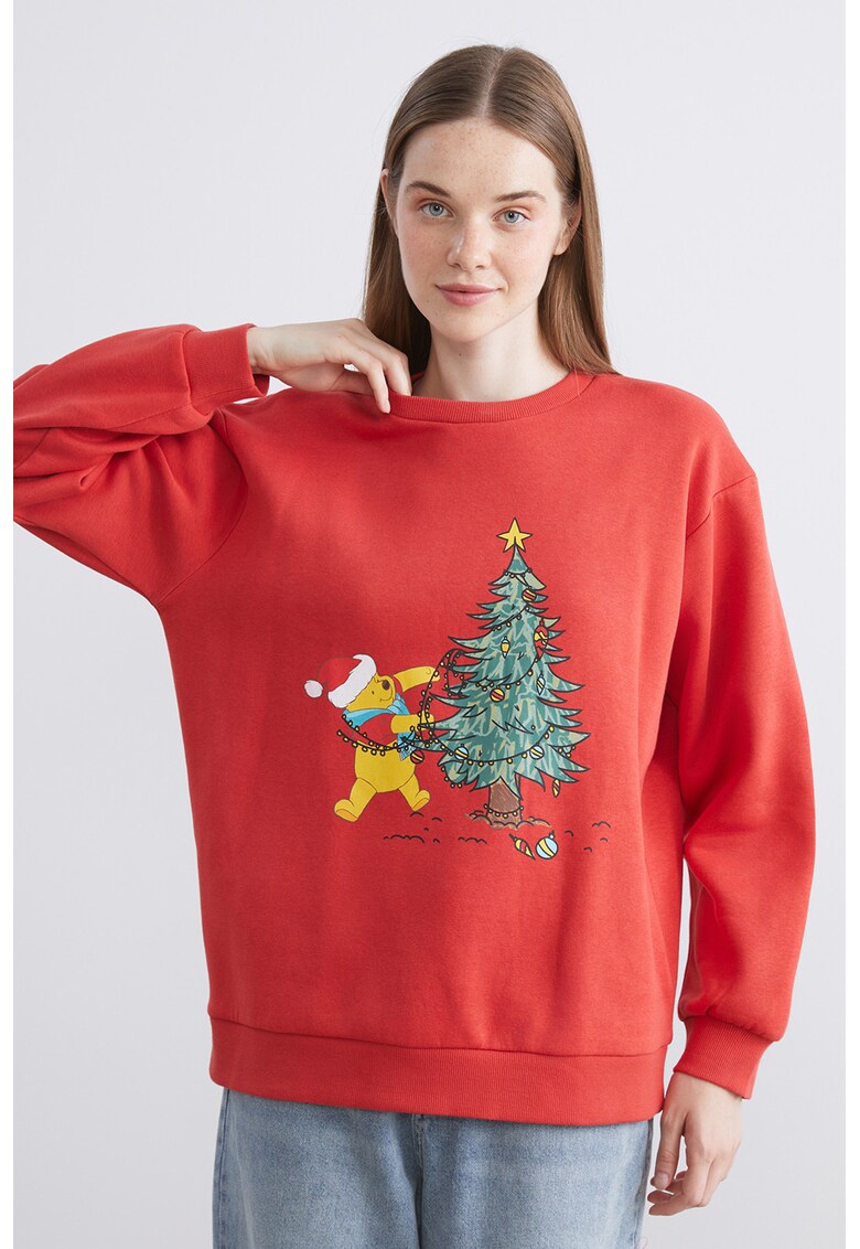 Bluza de trening cu croiala lejera si model tematic de Craciun - Rosu/Galben sofran/Verde pal