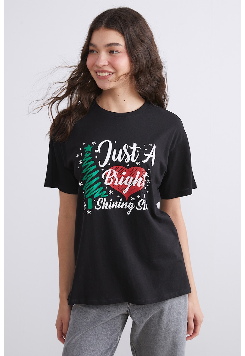 Tricou de bumbac cu imprimeu - Negru