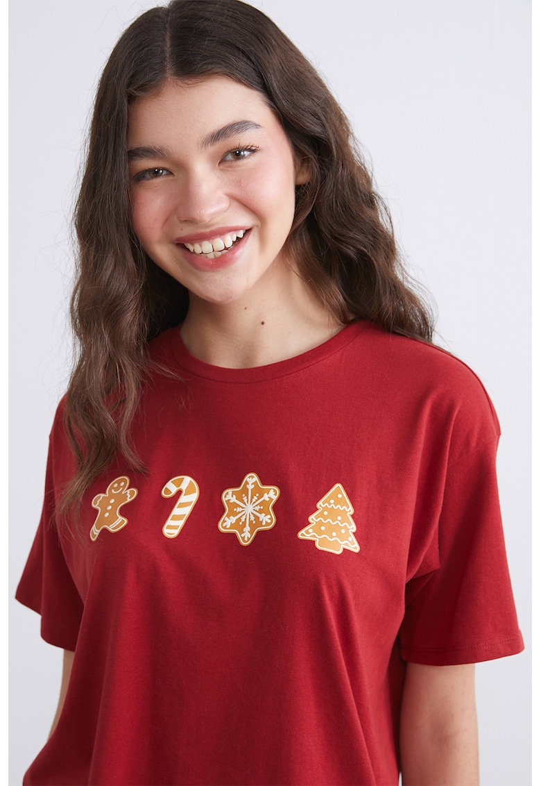 Tricou de bumbac cu imprimeu - Rosu