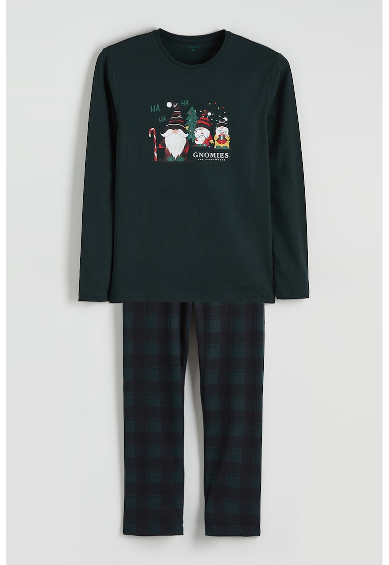 Pijama de bumbac cu imprimeu - Verde englez