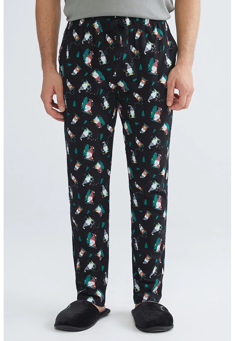 Pantaloni de pijama din bumbac cu model de Craciun - Gri/Negru