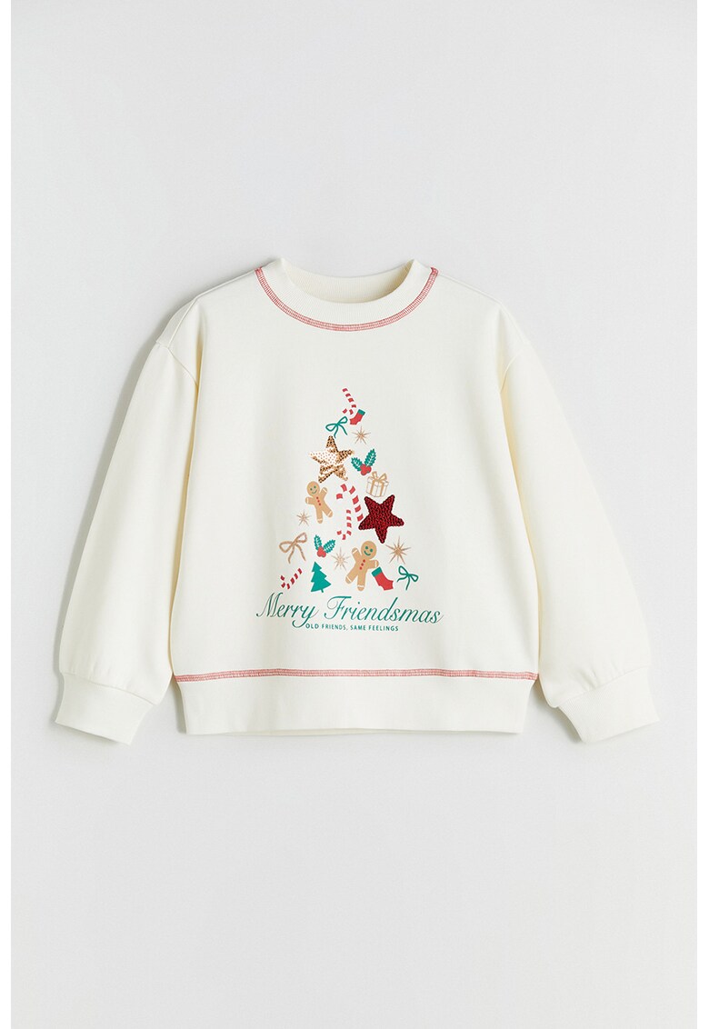 Bluza de trening din ametsec de bumbac cu model de Craciun - Alb