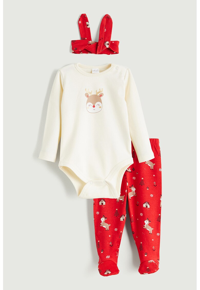 Set de body - pantaloni si bentita - Rosu/Alb murdar