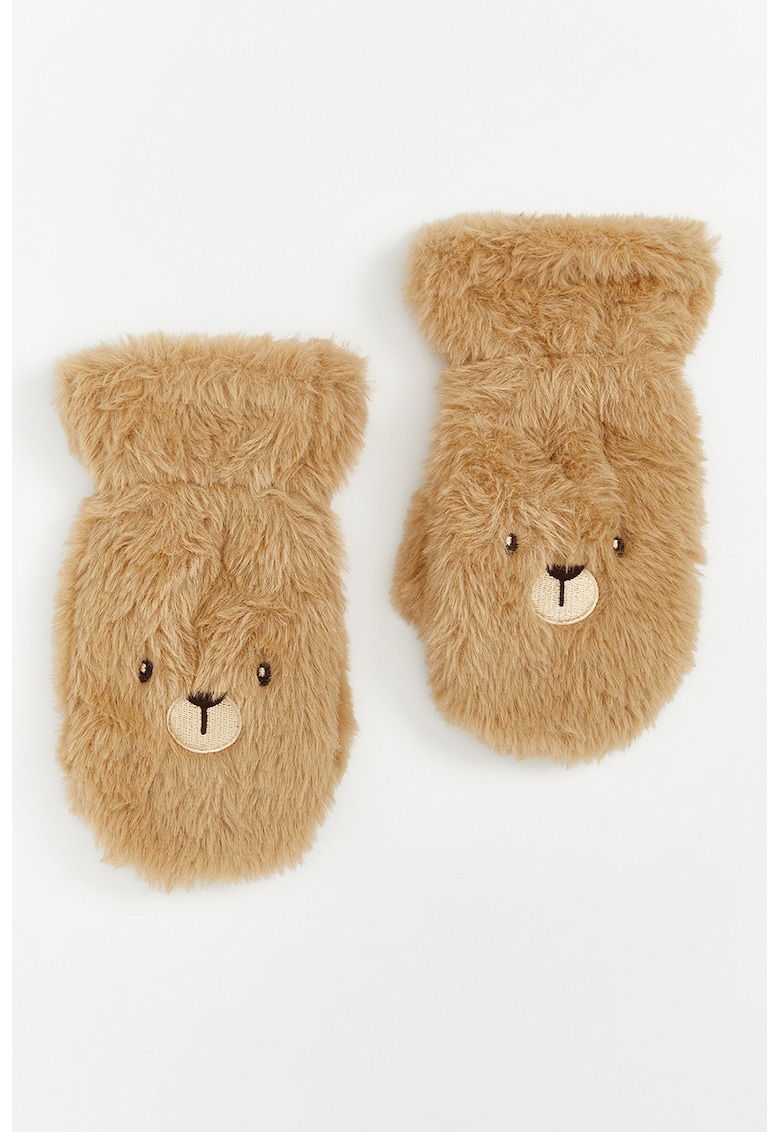 Manusi pufoase cu desin urs - Maro nisip