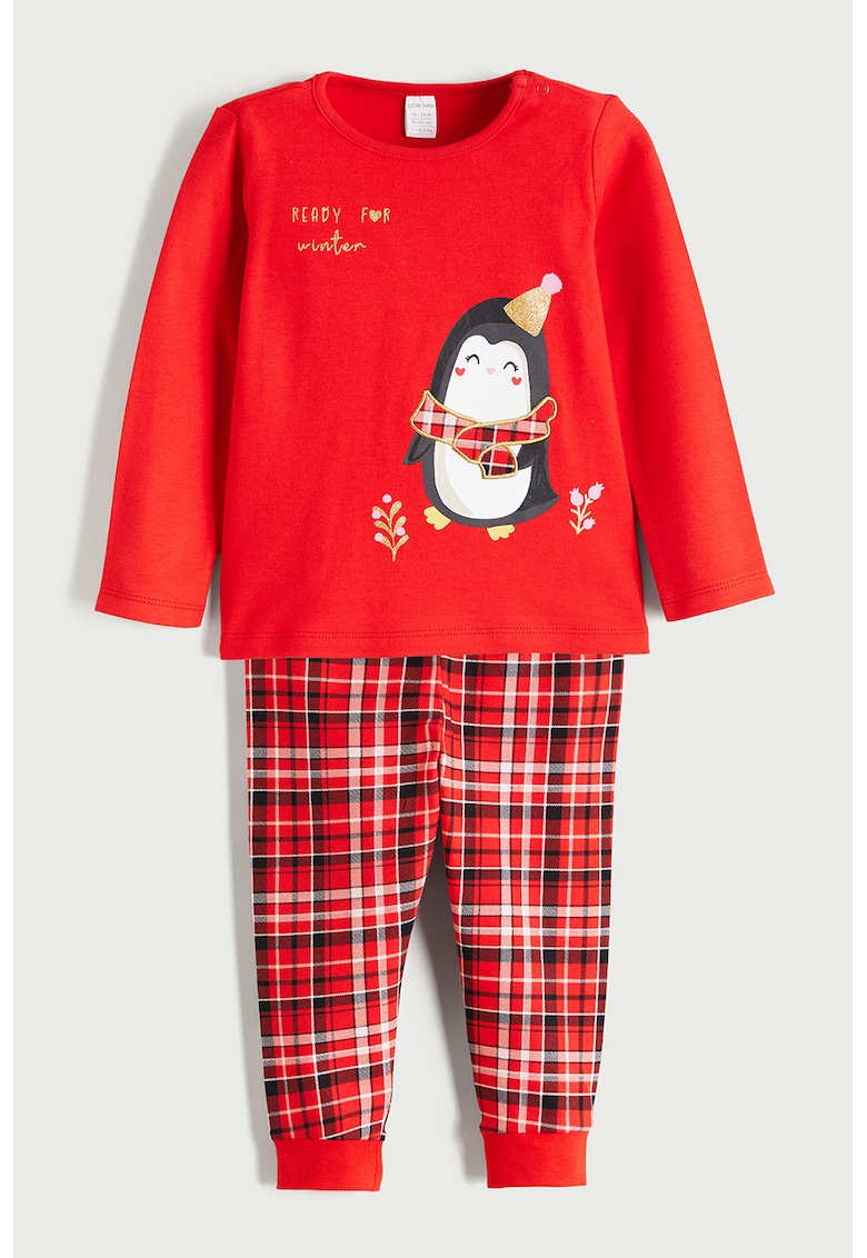 Pijama de bumbac cu tematica de Craciun - Rosu vermillion