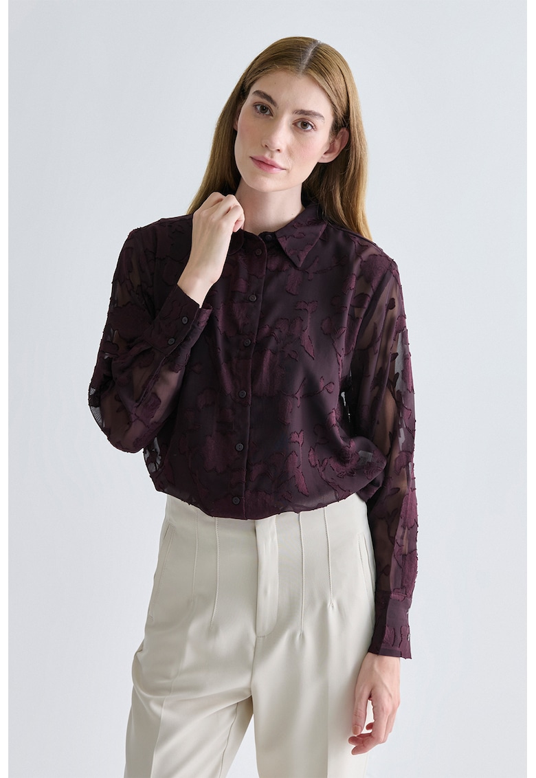 Camasa transparenta cu design floral - Mov inchis