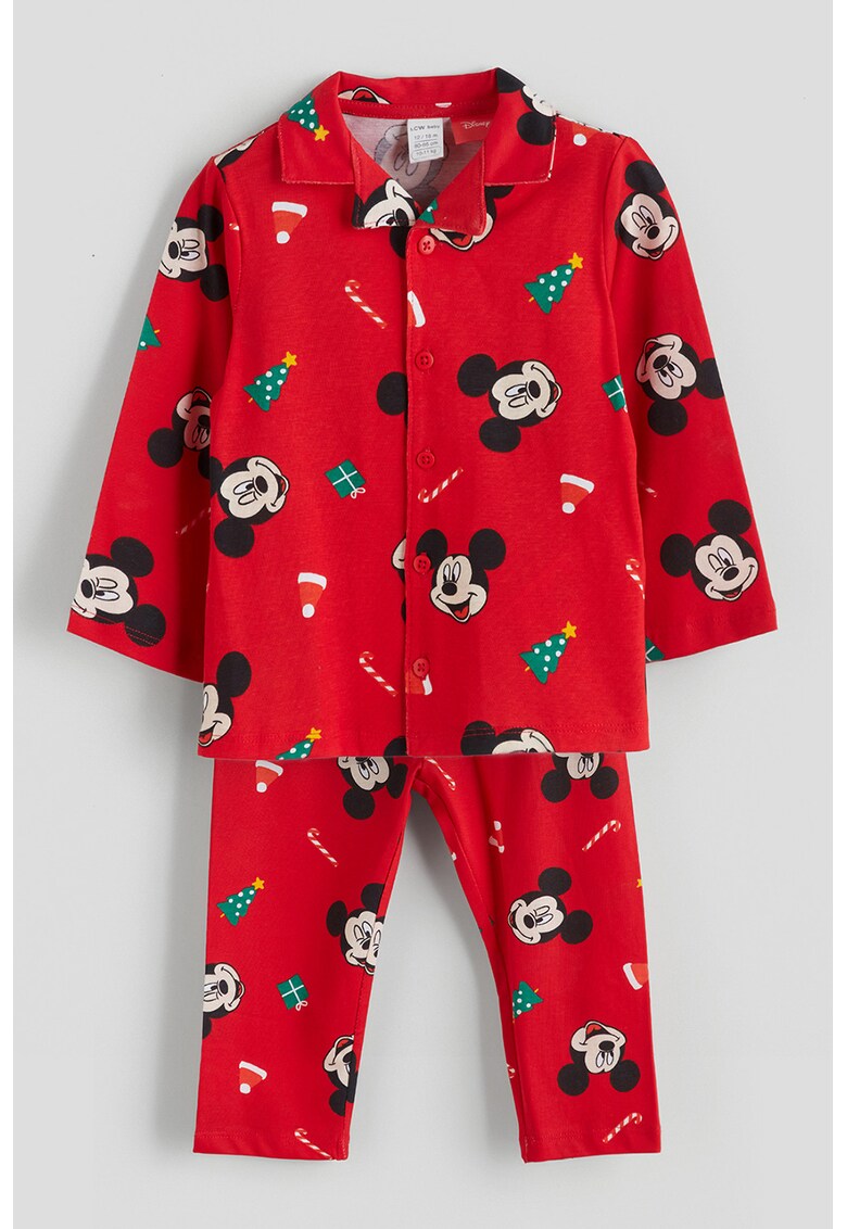 Pijama de bumbac cu Mickey Mouse - Rosu vermillion