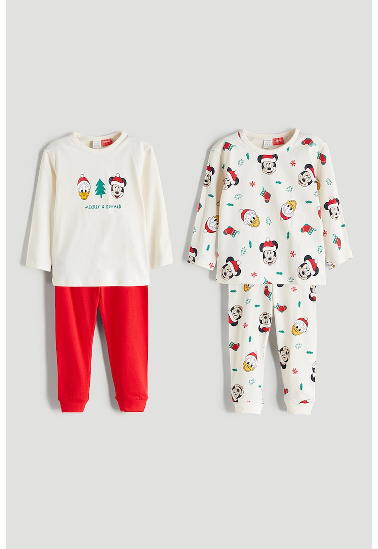 Set de pijamale de bumbac cu model de Craciun - 4 piese - Alb/Rosu vermillion