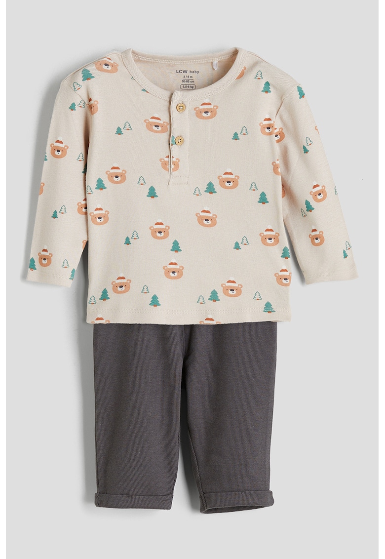 Set de bluza si pantaloni -2 piese - Crem/Gri inchis
