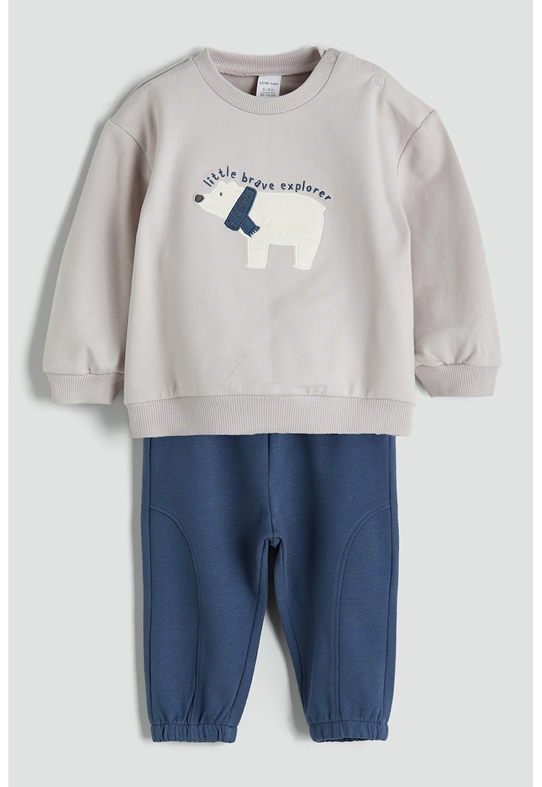 Set de bluza si pantaloni de trening cu imprimeu - 2 piese - Albastru/Gri