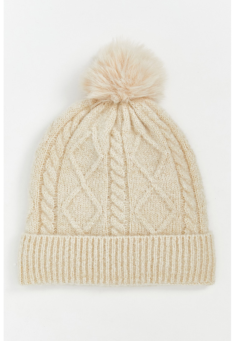 Caciula tricotata cu ciucure - Crem