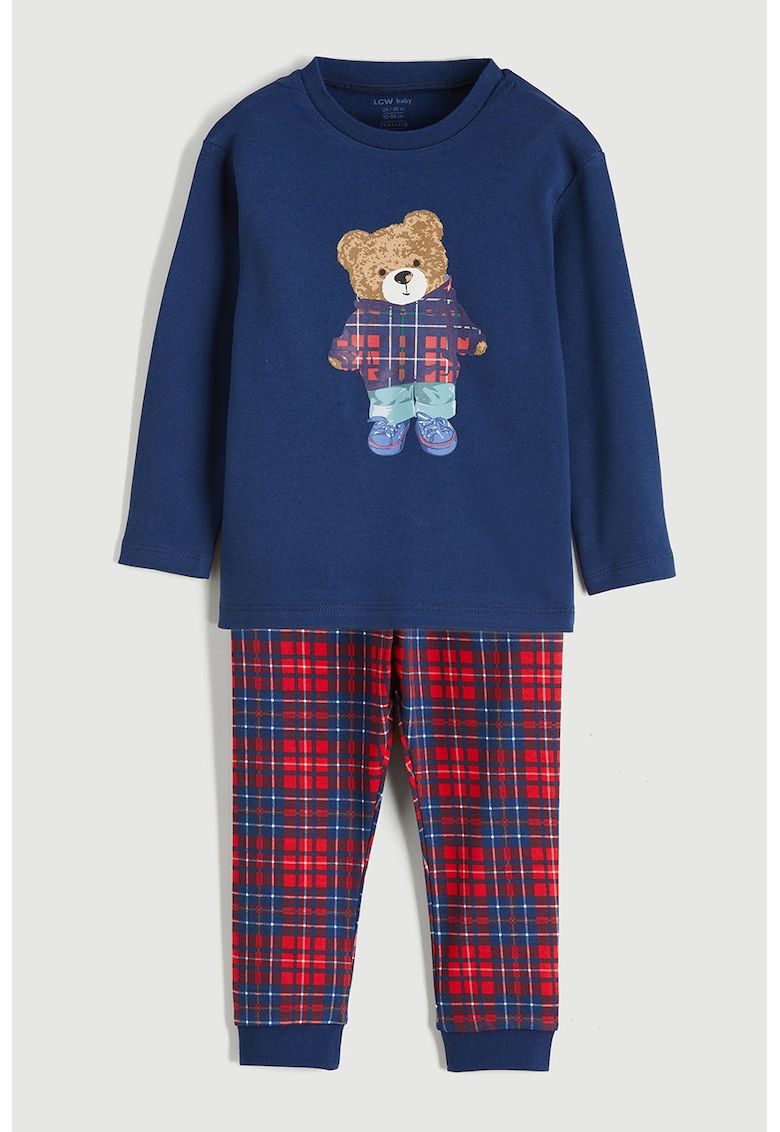 Pijama lunga de bumbac cu model - Rosu/Albastru