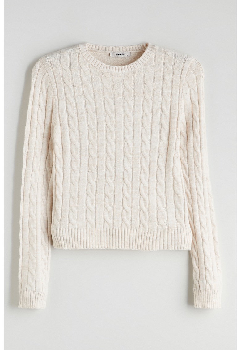 Pulover cu model torsade - Alb