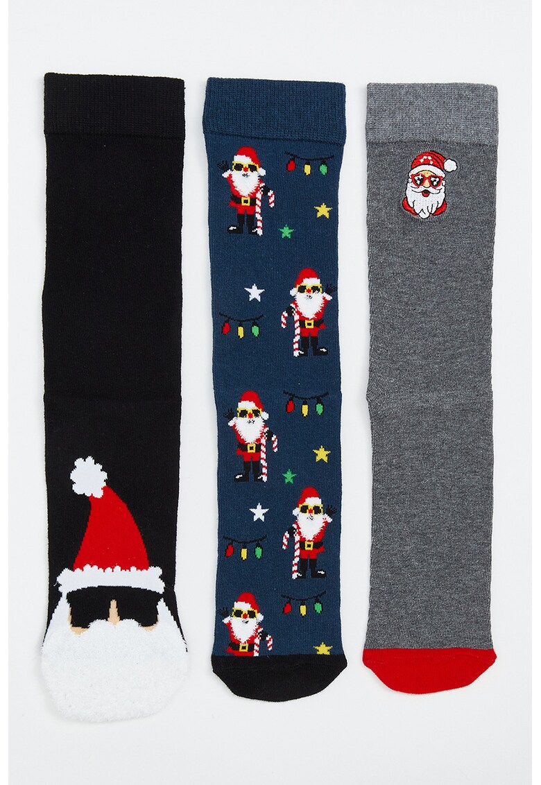 Set de sosete lungi cu model - 3 perechi - Rosu/Negru/Gri