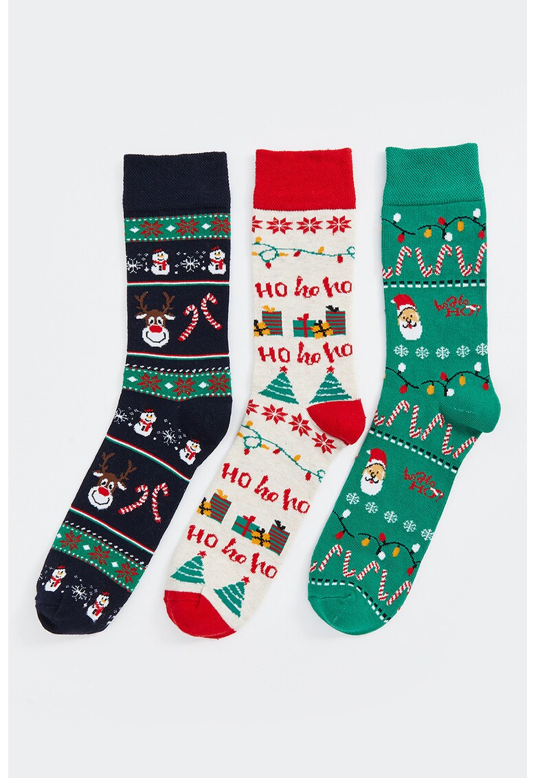 Set de sosete lungi cu tematica de Craciun - 3 perechi - Alb/Verde/Negru