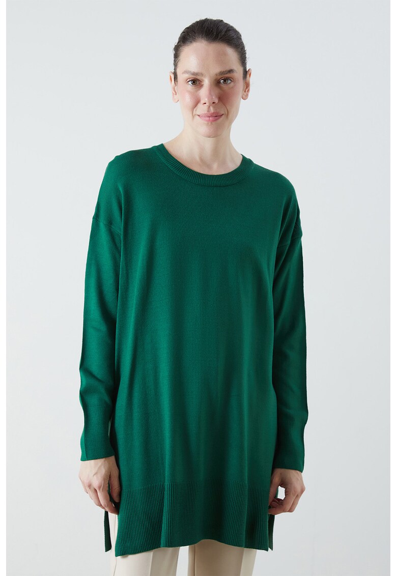 Pulover lejer cu slituri laterale - Verde aquamarin