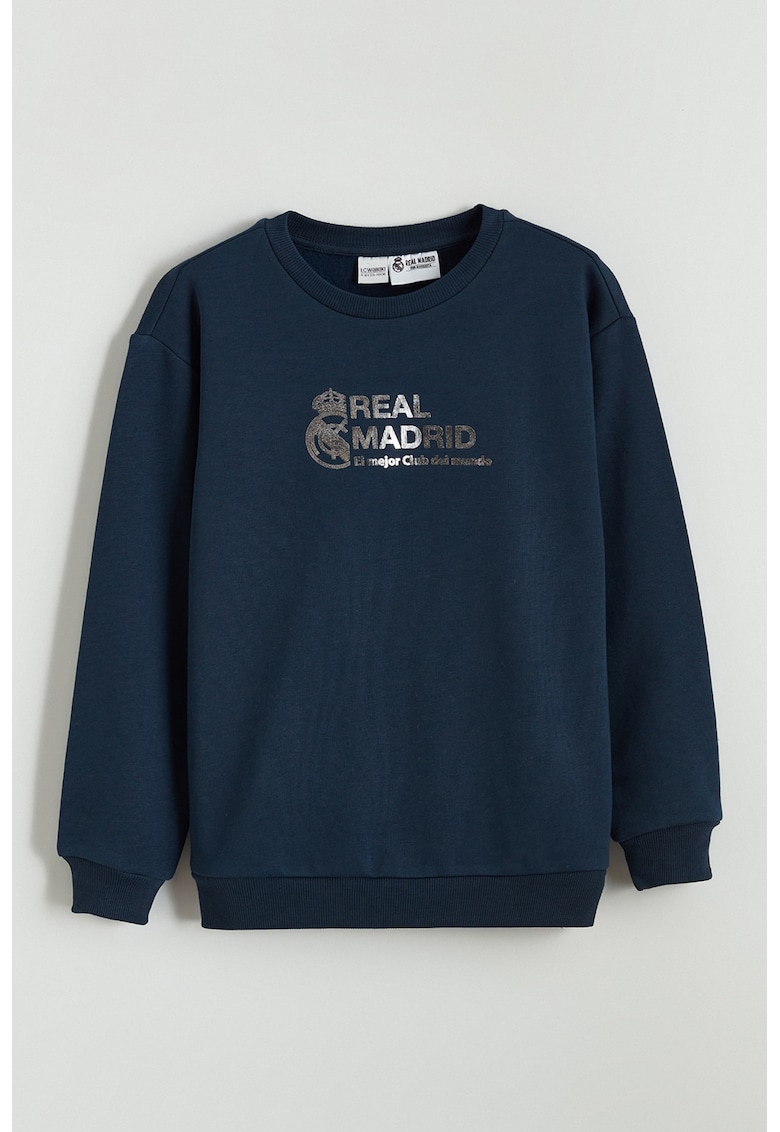 Bluza de trening din amestec de bumbac cu imprimeu text - Bleumarin