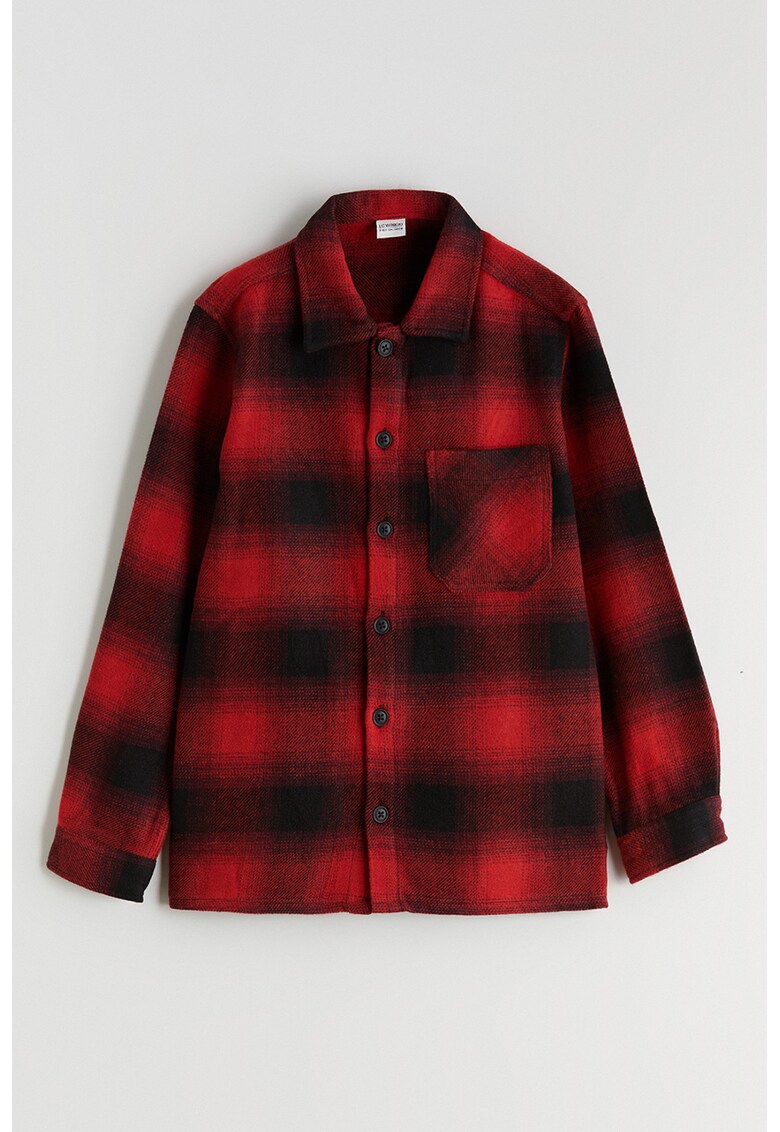 Camasa cu model in carouri si buzunar aplicat - Rosu/Negru