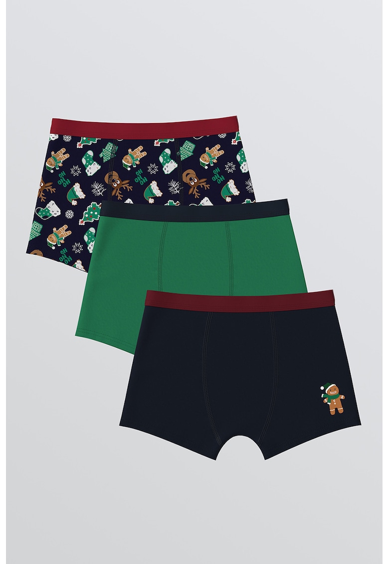 Set de boxeri cu model - 3 perechi - Rosu/Verde/Bleumarin
