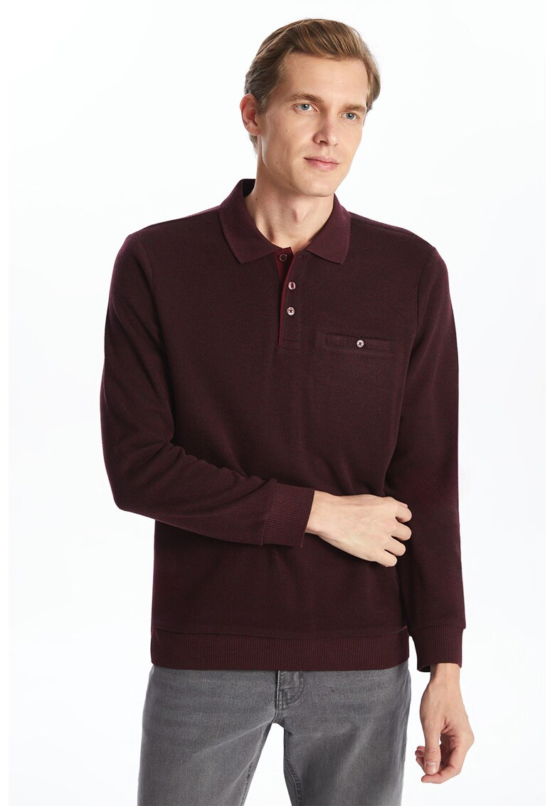 Pulover din amestec de bumbac cu fenta cu nasturi - Rosu inchis