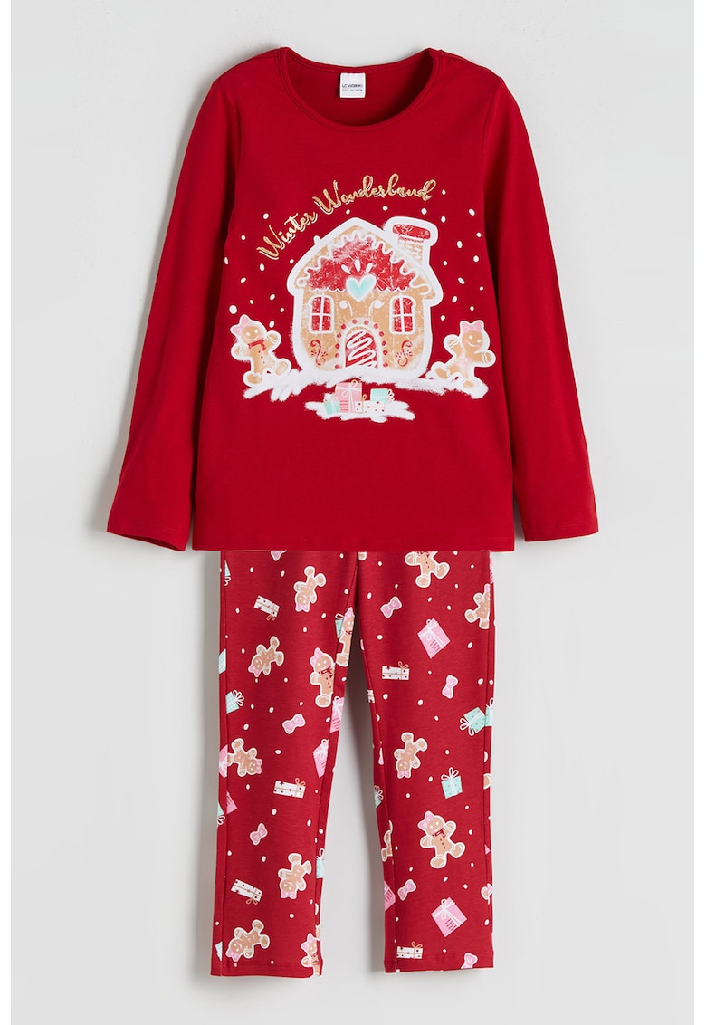 Pijama regular-fit cu imprimeu grafic - Rosu/Alb optic