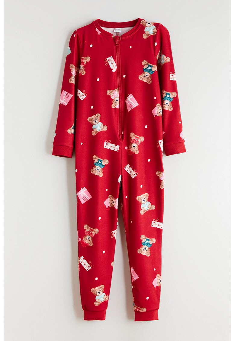 Salopeta de casa cu model de Craciun - Rosu