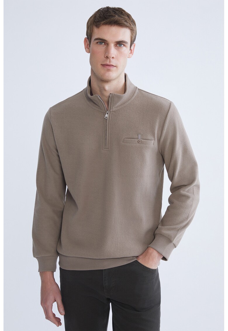 Bluza de trening cu fenta cu fermoar - Maro nisip