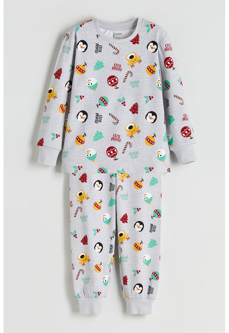 Pijama cu tematica de Craciun - Rosu/Portocaliu/Gri melange