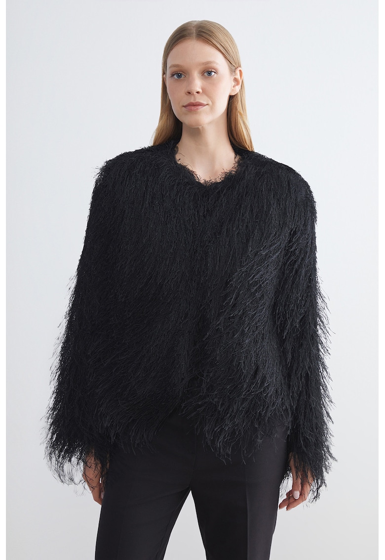 Jacheta scurta cu blana sintetica - Negru