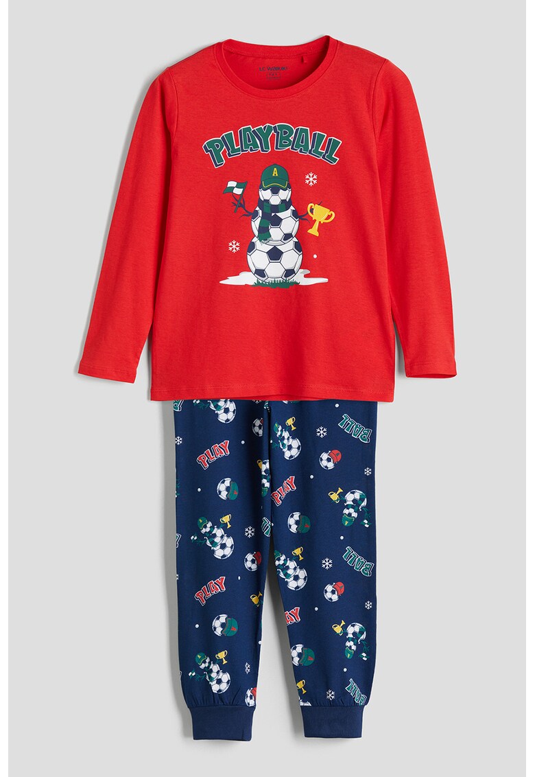 Pijama regular-fit din bumbac - Rosu/Albastru inchis/Alb optic
