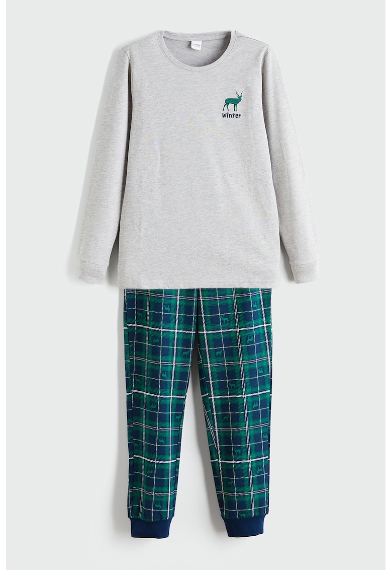 Pijama cu pantaloni cu model in carouri - Gri/Verde aquamarin
